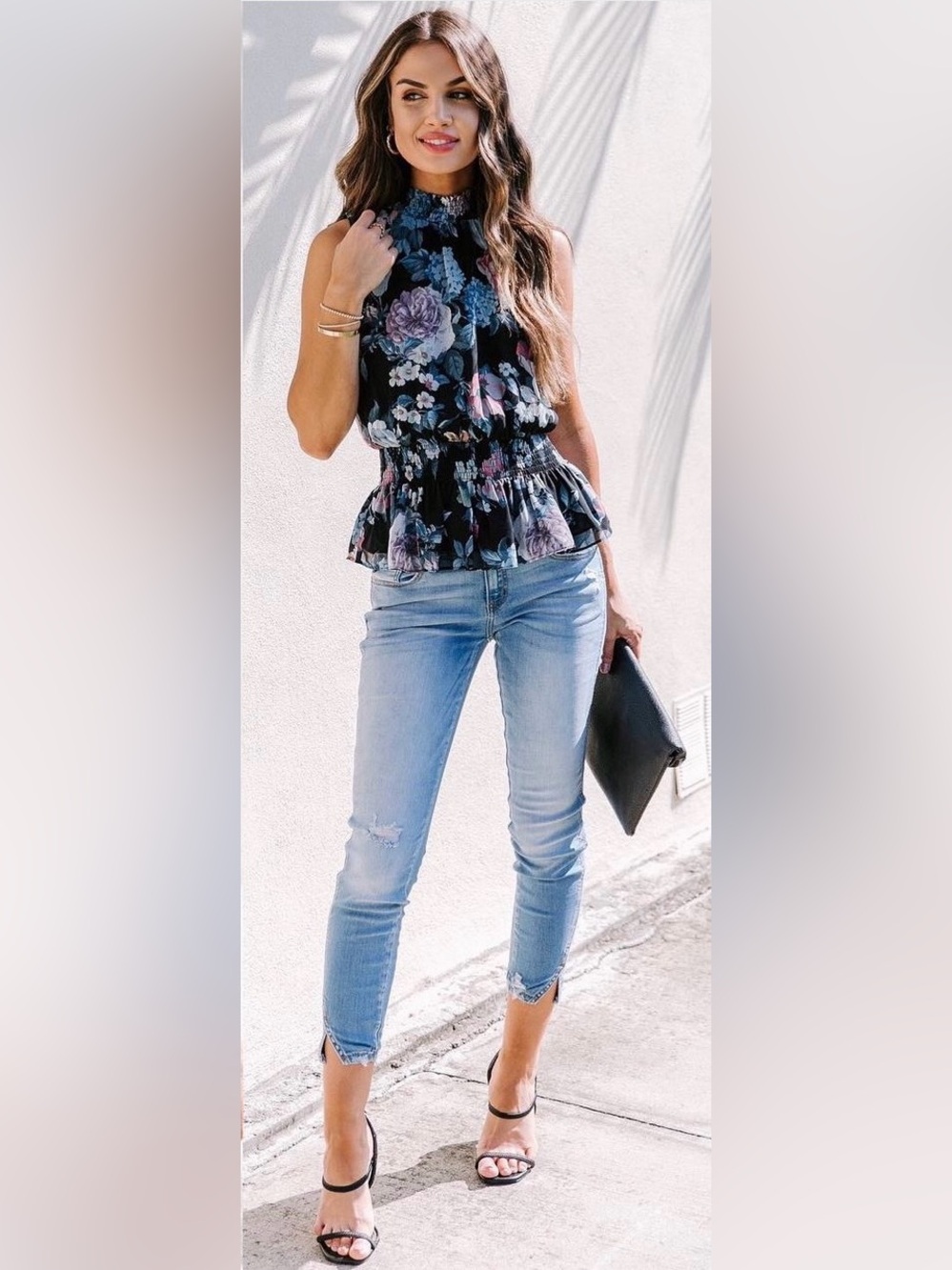 VICI EXCLUSIVE FLORAL OBSESSED
Jeremiah Smocked Sleeveless Peplum Blouse